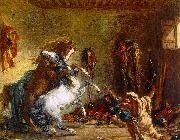 Eugene Delacroix Arab Horses Fighting in a Stable Norge oil painting reproduction